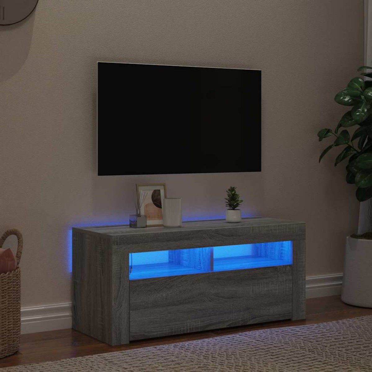 vidaXL Έπιπλο Τηλεόρασης με LED Γκρι Sonoma 90x35x40 εκ.