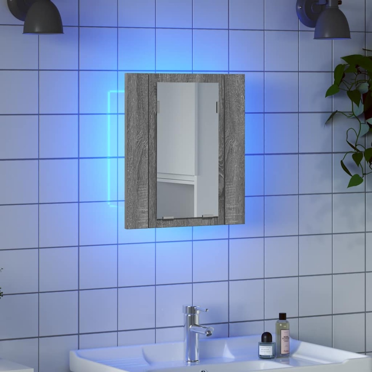 vidaXL Έπιπλο Καθρέφτη Μπάνιου LED Γκρι Sonoma 40x12x45 εκ. Επεξ. Ξύλο