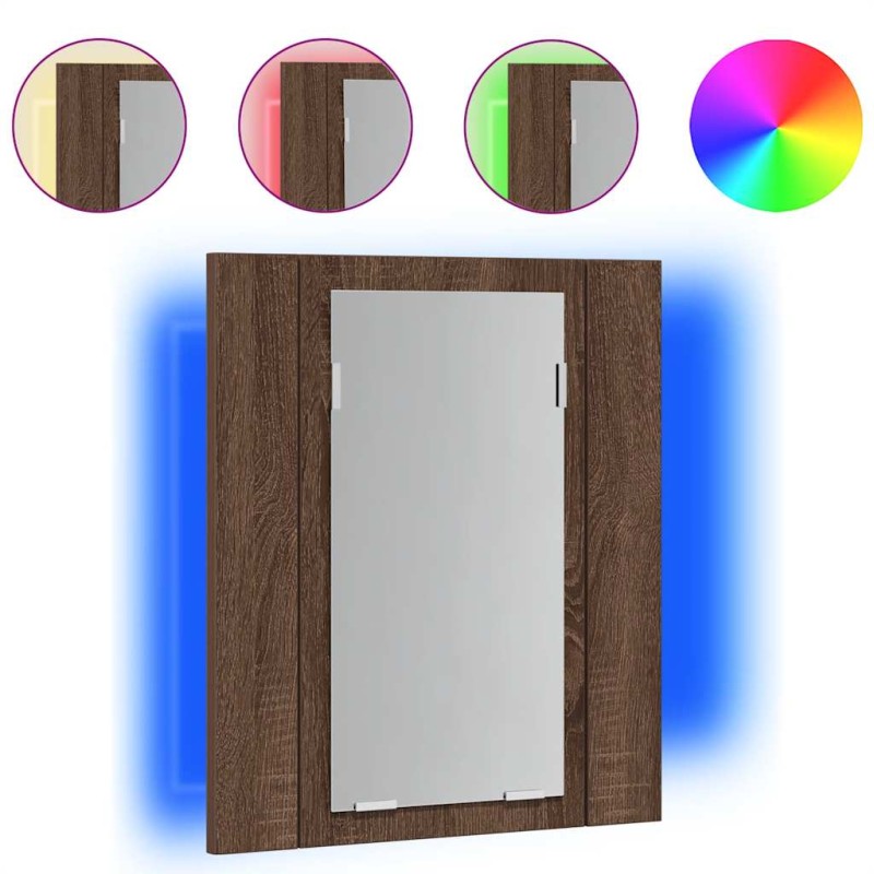 vidaXL Έπιπλο Καθρέφτη Μπάνιου LED Καφέ Δρυς 40x12x45 εκ. Επεξ. Ξύλο
