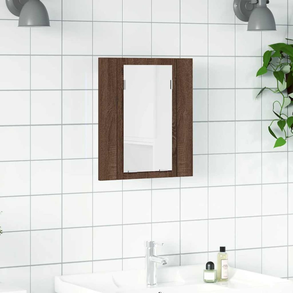 vidaXL Έπιπλο Καθρέφτη Μπάνιου LED Καφέ Δρυς 40x12x45 εκ. Επεξ. Ξύλο