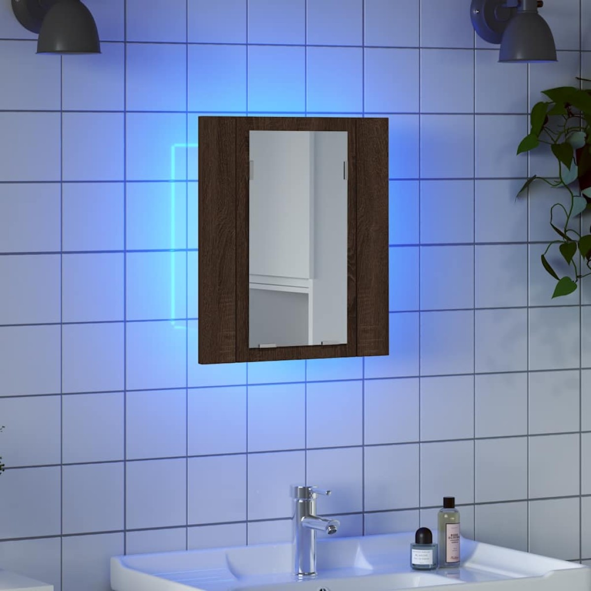 vidaXL Έπιπλο Καθρέφτη Μπάνιου LED Καφέ Δρυς 40x12x45 εκ. Επεξ. Ξύλο