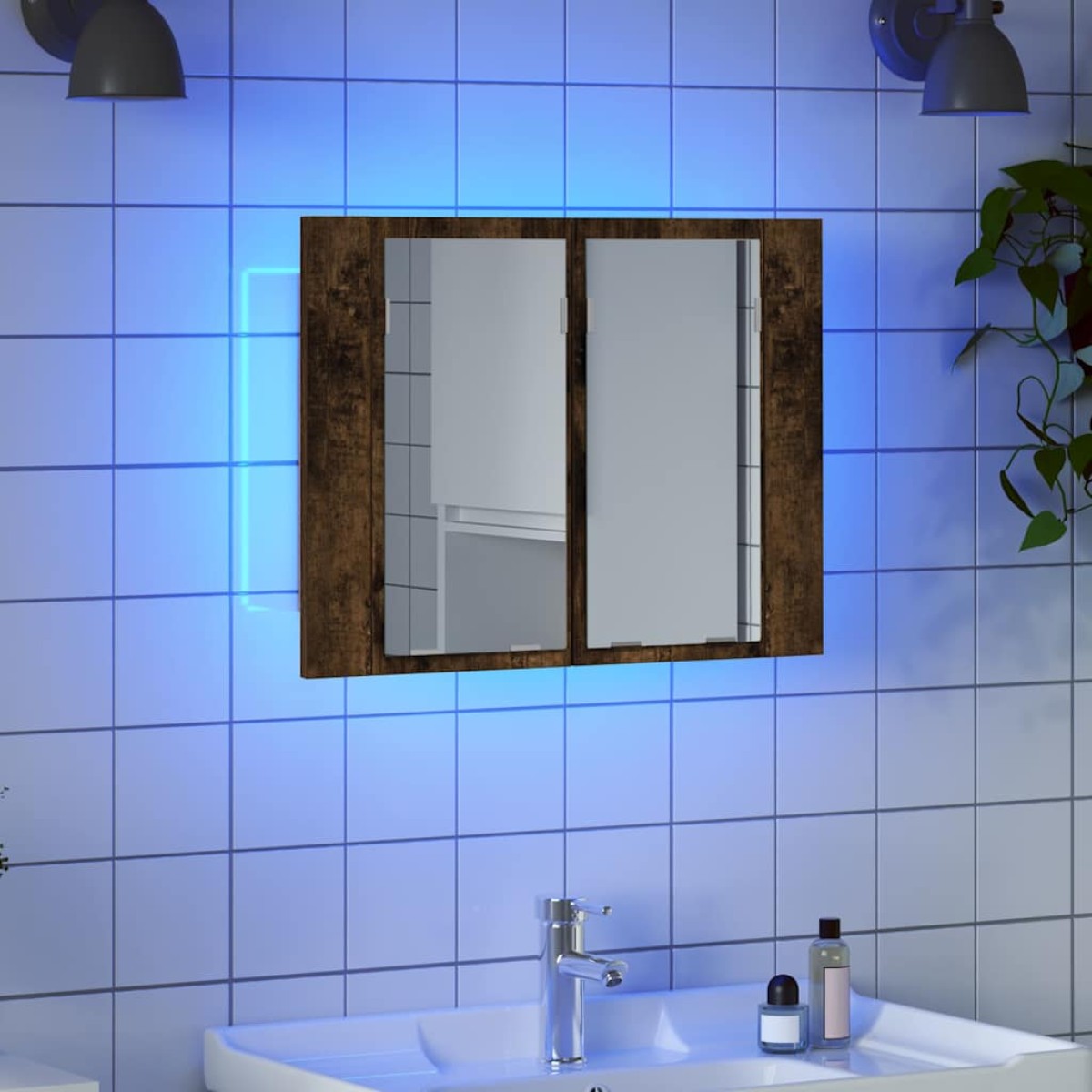 vidaXL Έπιπλο Καθρέφτη με LED Καπνιστή Δρυς 60x12x45 εκ. Επεξ. Ξύλο