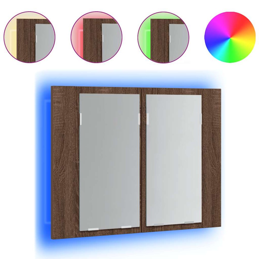 vidaXL Έπιπλο Καθρέφτη με LED Καφέ Δρυς 60x12x45 εκ. από Επεξ. Ξύλο