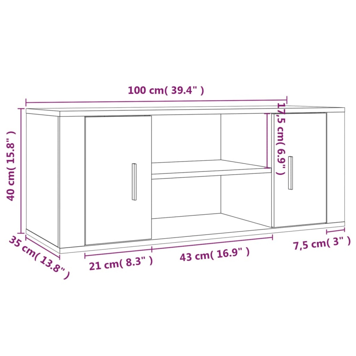 vidaXL Έπιπλο Τηλεόρασης Γκρι Σκυρ. 100x35x40 εκ. Επεξ. Ξύλο
