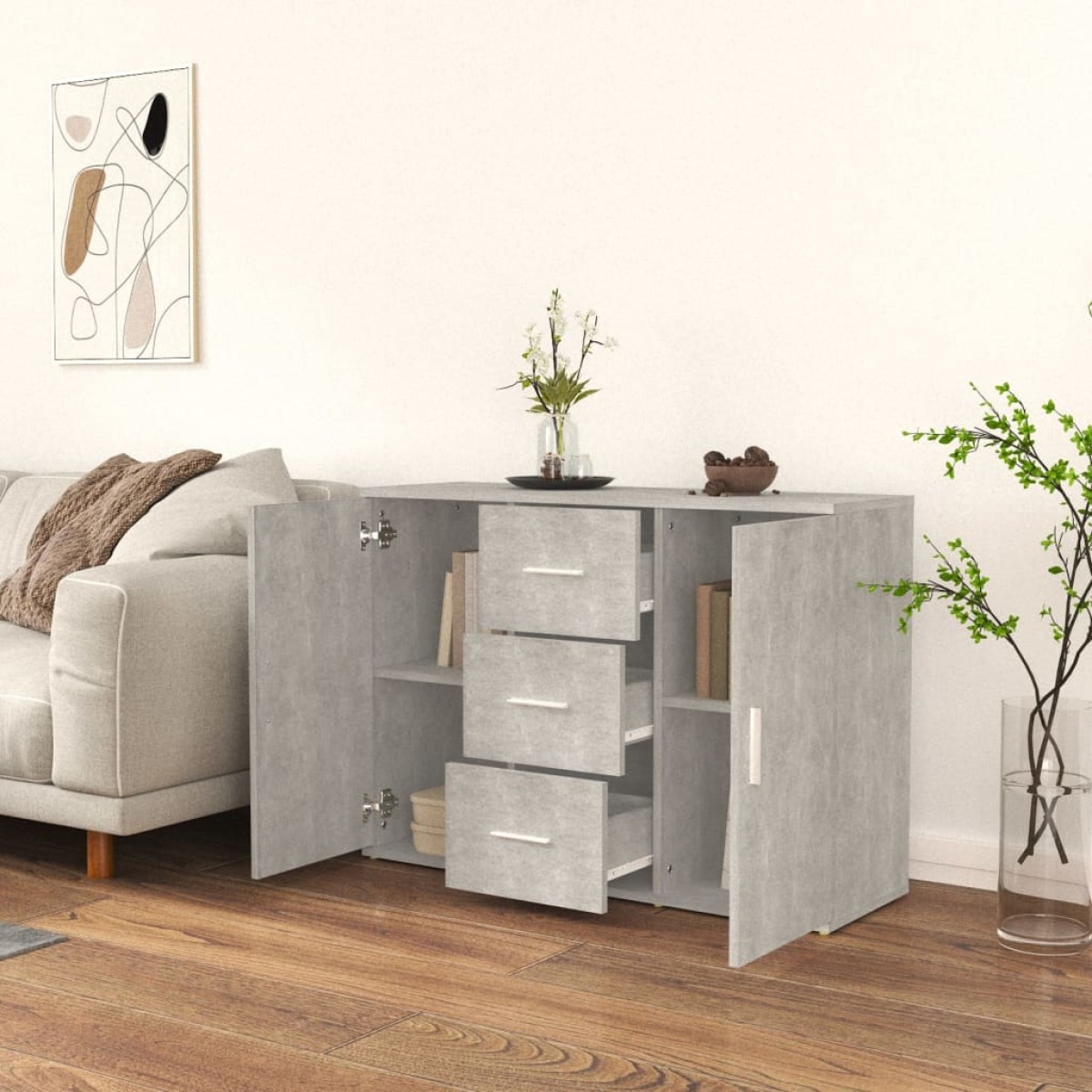 vidaXL Ντουλάπι Γκρι Σκυροδέματος 91x29,5x65 εκ. Επεξεργασμένο Ξύλο