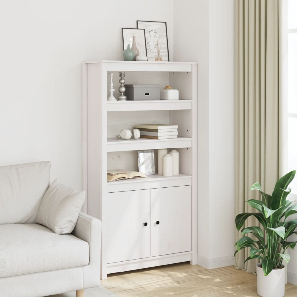 vidaXL Μπουφές Λευκός 80x35x154 εκ. από Μασίφ Ξύλο Πεύκου