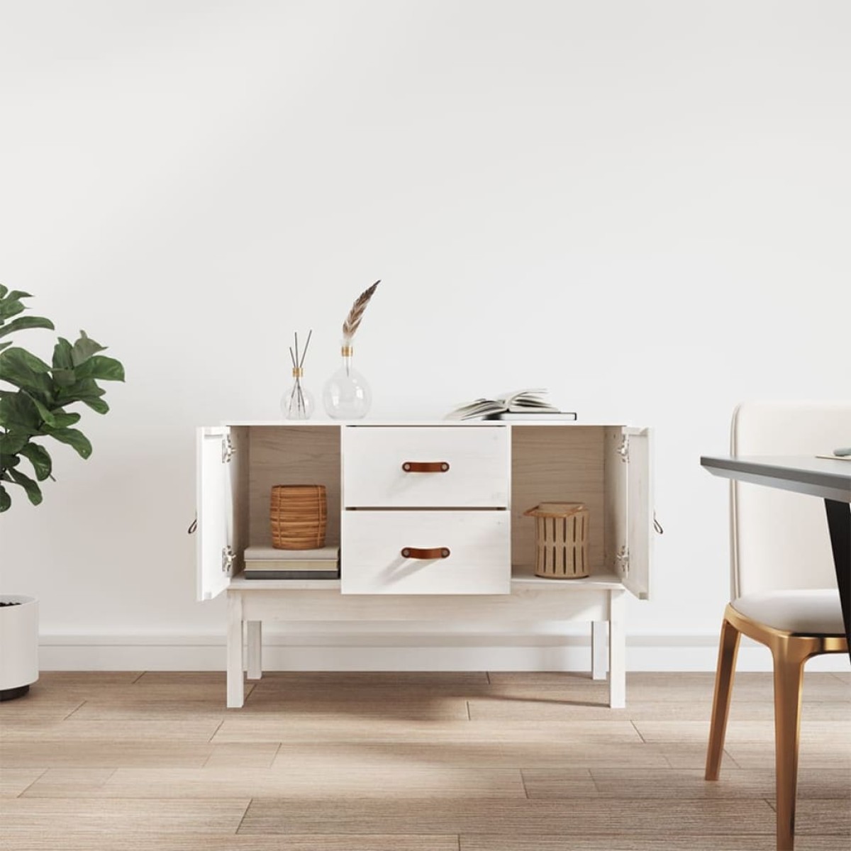 vidaXL Συρταριέρα Λευκή 110x40x78 εκ. από Μασίφ Ξύλο Πεύκου
