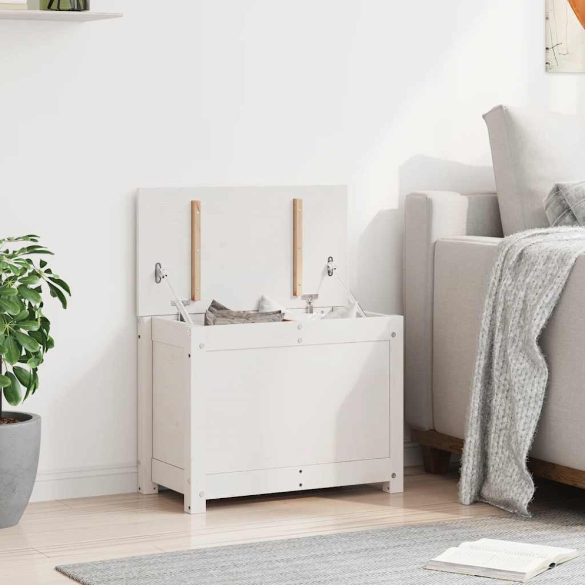 vidaXL Κουτί Αποθήκευσης Λευκό 60x32x45,5 εκ από Μασίφ Ξύλο Πεύκου