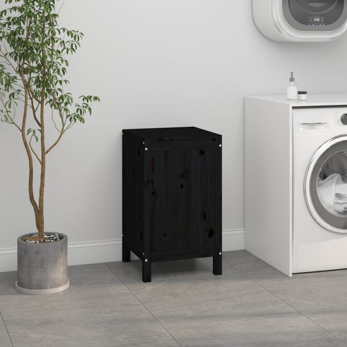 vidaXL Καλάθι Ρούχων Μαύρο 44x44x76 εκ από Μασίφ Ξύλο Πεύκου