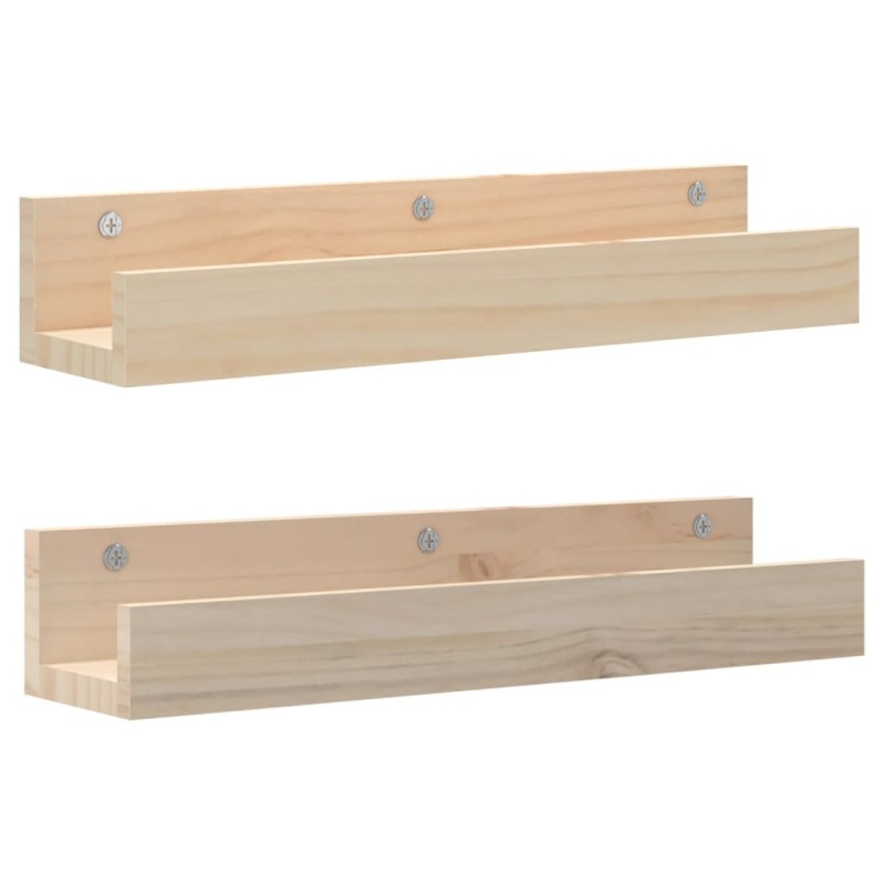 vidaXL Ράφια Τοίχου 2 τεμ. 50 x 12 x 9 εκ. από Μασίφ Ξύλο Πεύκου