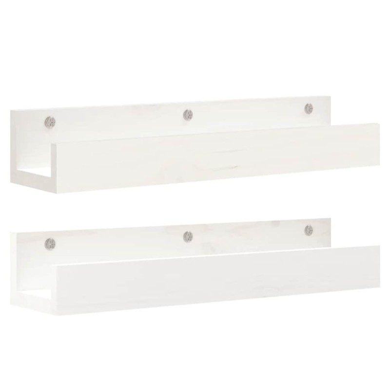 vidaXL Ράφια Τοίχου 2 τεμ. Λευκό 50x12x9 εκ. από Μασίφ Ξύλο Πεύκου