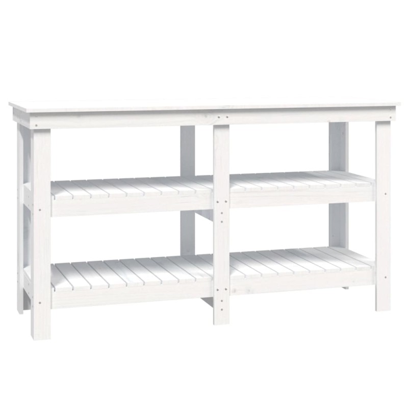 vidaXL Πάγκος Εργασίας Λευκός 142,5x50x80 εκ. από Μασίφ Ξύλο Πεύκου