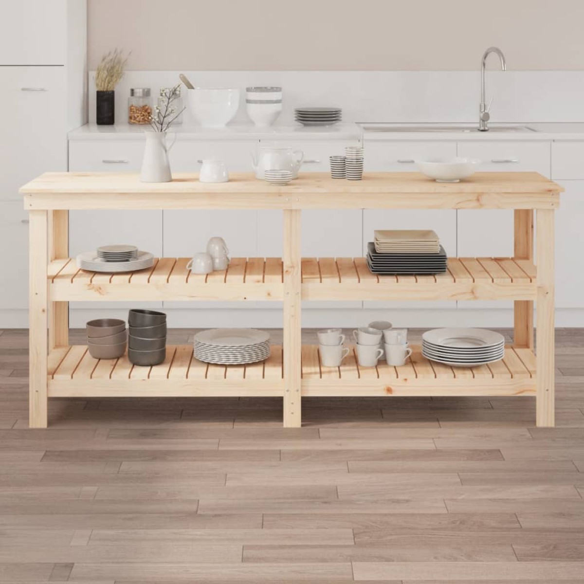 vidaXL Πάγκος Εργασίας 181 x 50 x 80 εκ. από Μασίφ Ξύλο Πεύκου