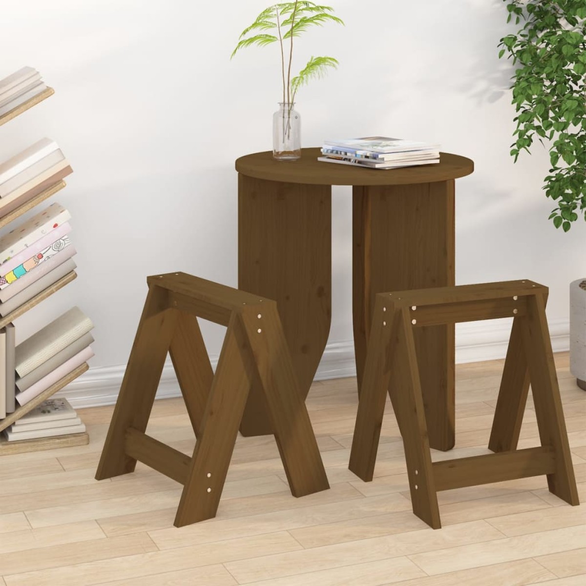 vidaXL Σκαμπό 2 τεμ. Μελί 40x40x45 εκ. από Μασίφ Ξύλο Πεύκου