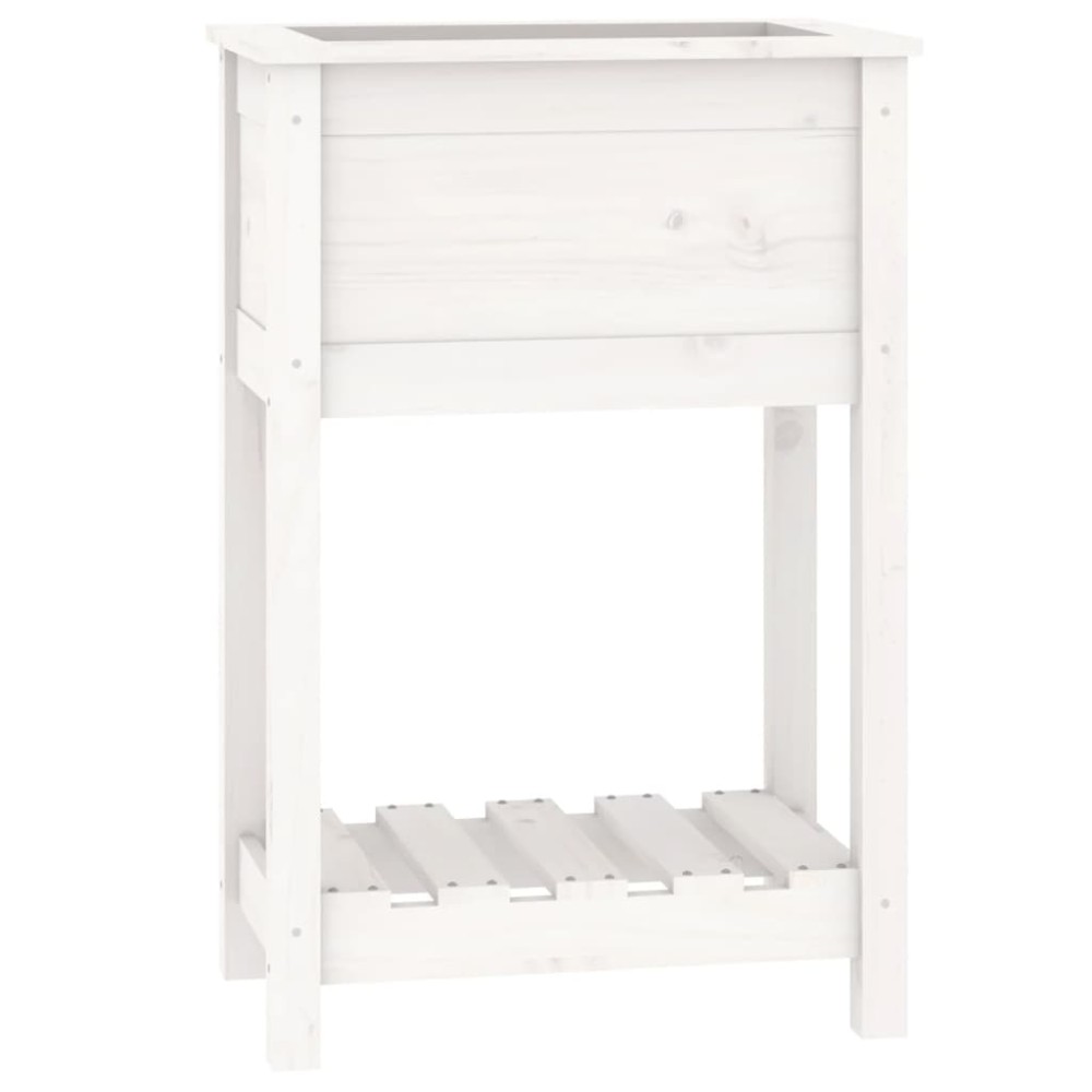 vidaXL Ζαρντινιέρα με Ράφι Λευκή 54 x 34,5 x 81 εκ. Μασίφ Ξύλο Πεύκου