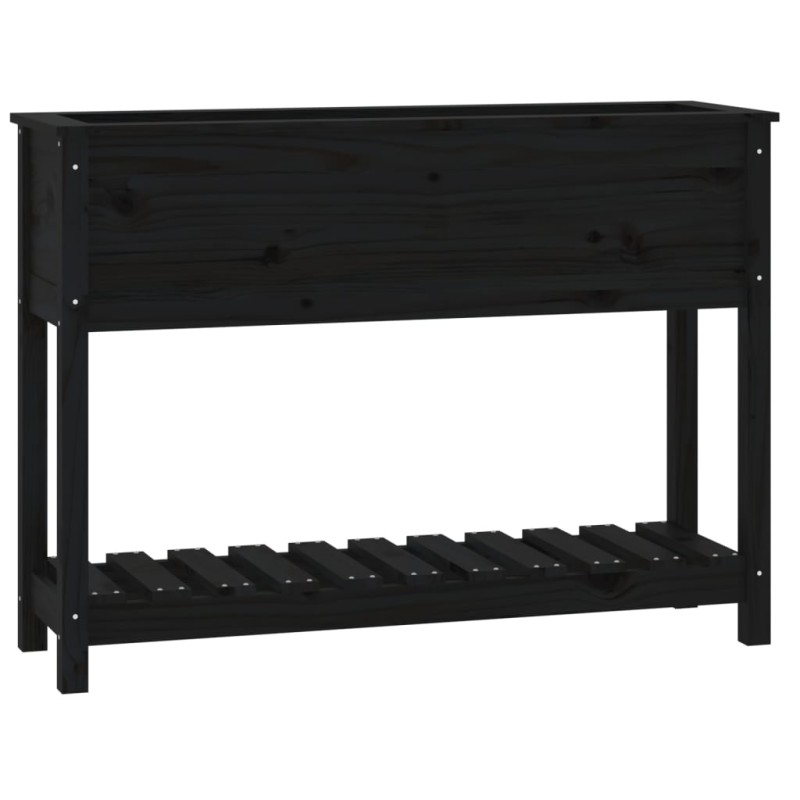 vidaXL Ζαρντινιέρα με Ράφι Μαύρη 111,5x34,5x81 εκ. Μασίφ Ξύλο Πεύκου