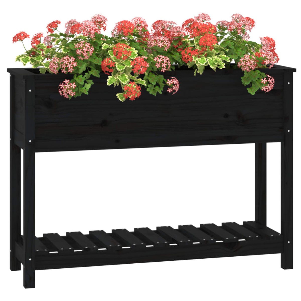 vidaXL Ζαρντινιέρα με Ράφι Μαύρη 111,5x34,5x81 εκ. Μασίφ Ξύλο Πεύκου