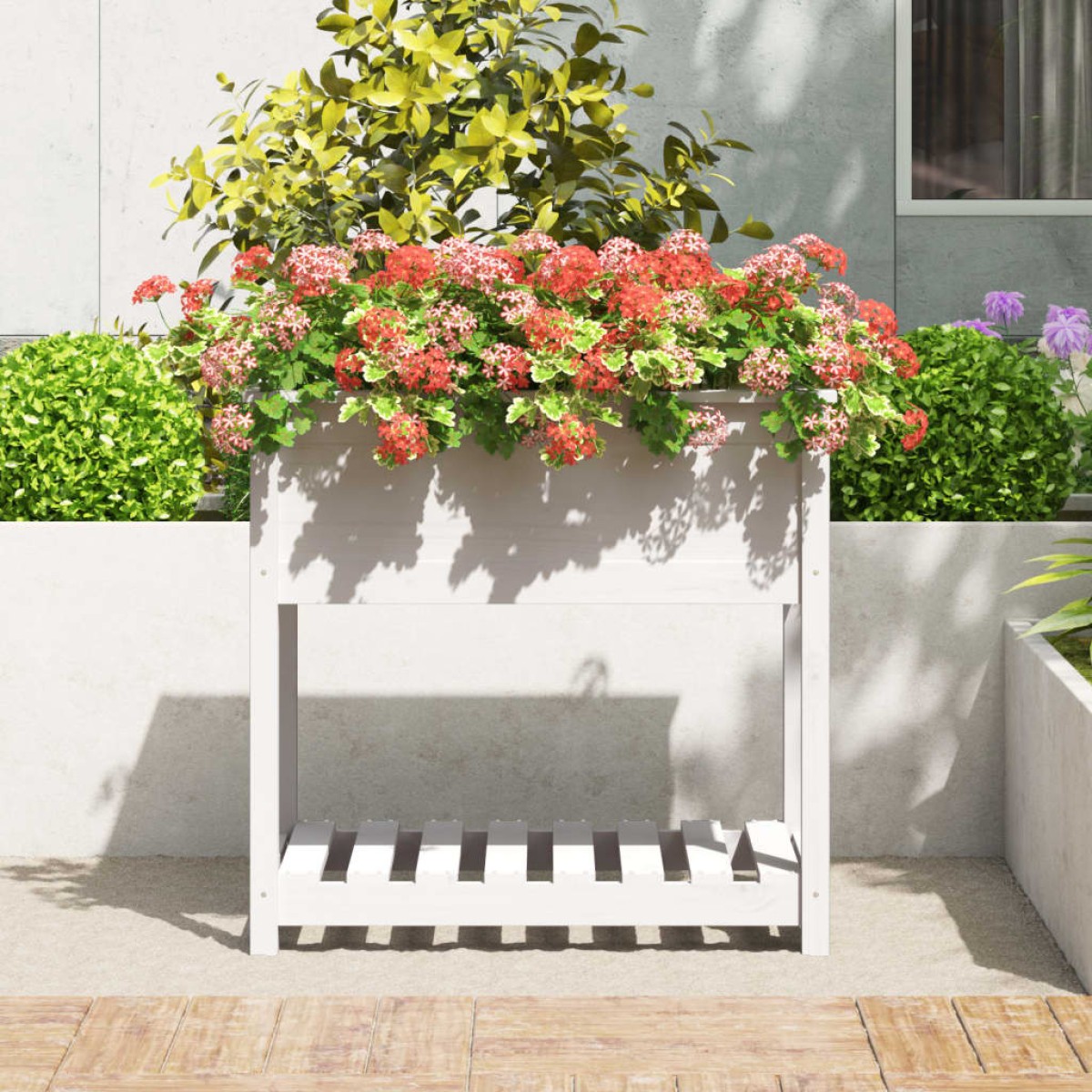 vidaXL Ζαρντινιέρα με Ράφι Λευκή 82,5x54x81 εκ. Μασίφ Ξύλο Πεύκου
