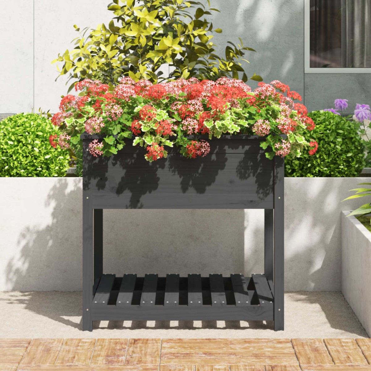 vidaXL Ζαρντινιέρα με Ράφι Γκρι 82,5x82,5x81 εκ. Μασίφ Ξύλο Πεύκου