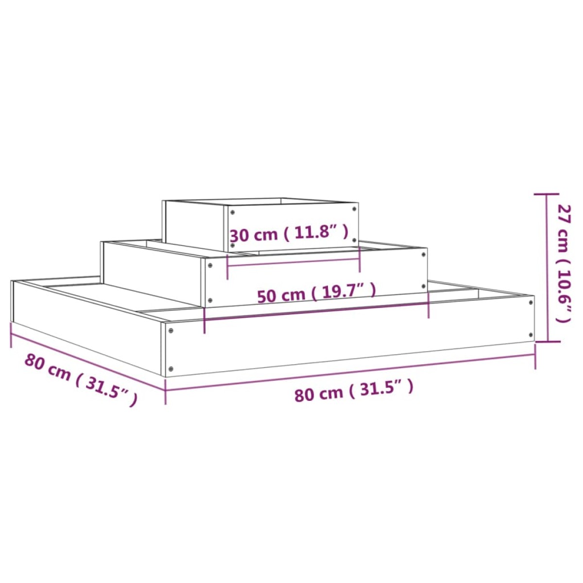 vidaXL Ζαρντινιέρα Μαύρο 80 x 80 x 27 εκ. από Μασίφ Ξύλο Πεύκου