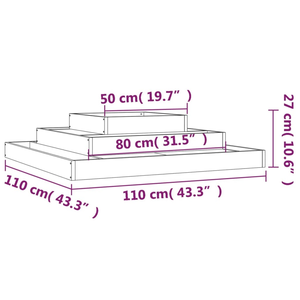 vidaXL Ζαρντινιέρα Λευκή 110 x 110 x 27 εκ. από Μασίφ Ξύλο Πεύκου
