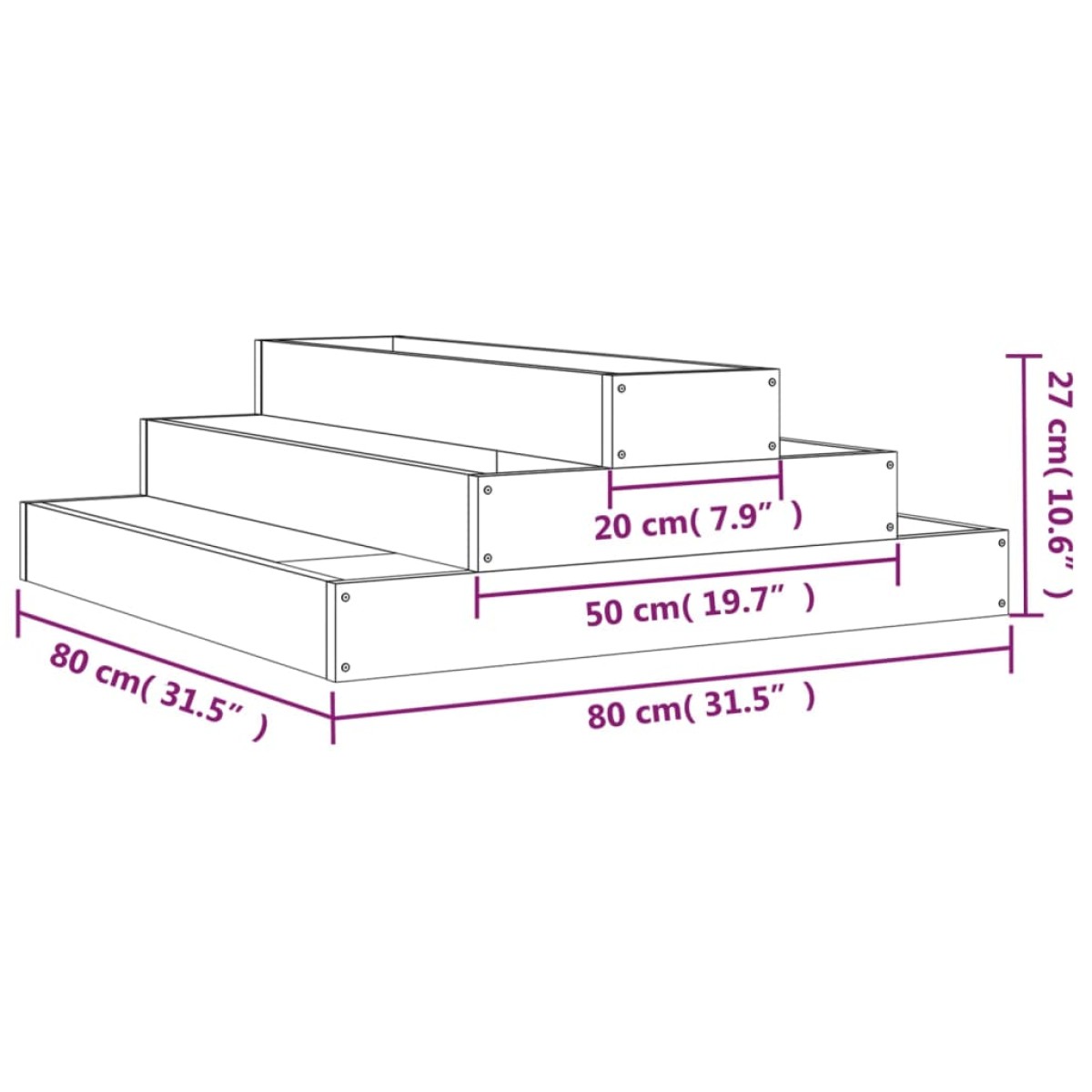 vidaXL Ζαρντινιέρα Γκρι 80 x 80 x 27 εκ. από Μασίφ Ξύλο Πεύκου