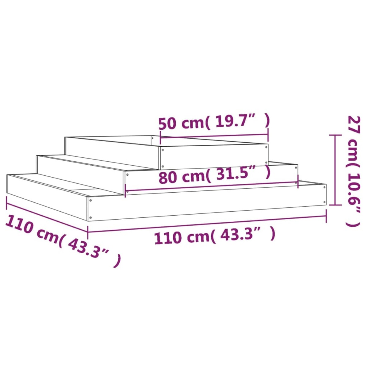 vidaXL Ζαρντινιέρα Γκρι 110 x 110 x 27 εκ. από Μασίφ Ξύλο Πεύκου