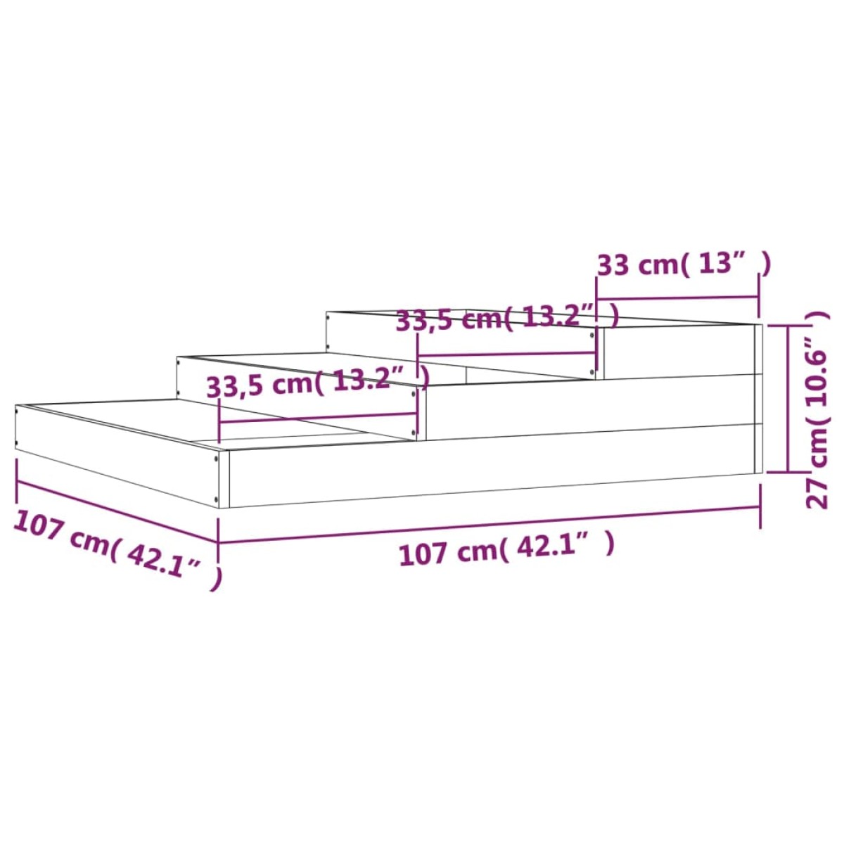 vidaXL Ζαρντινιέρα Μαύρο 107 x 107 x 27 εκ. από Μασίφ Ξύλο Πεύκου