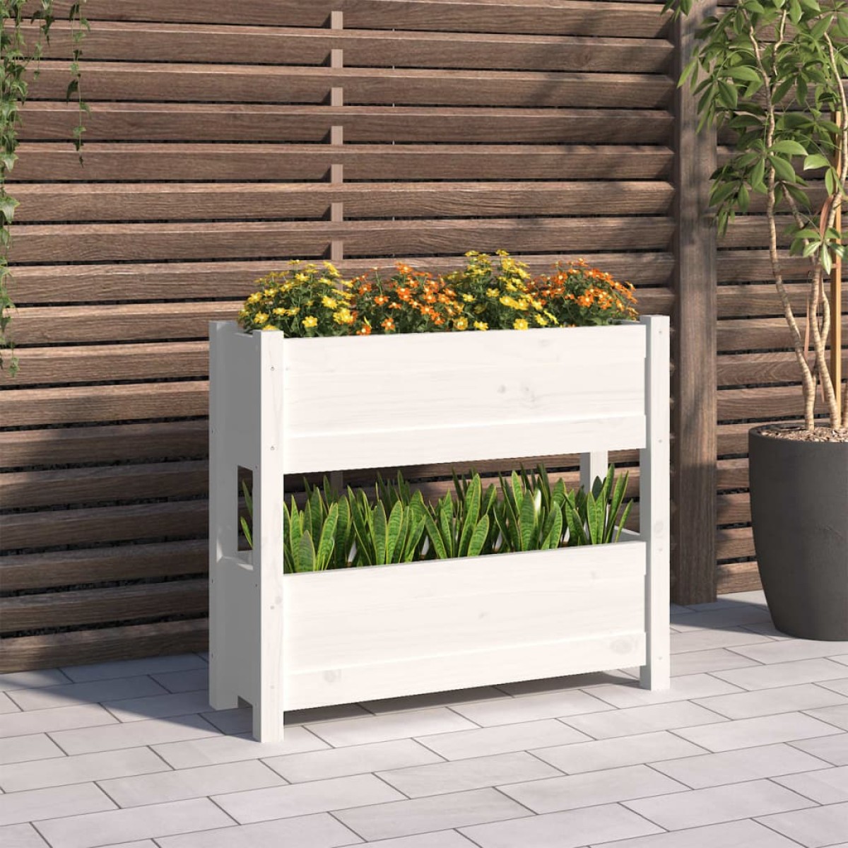 vidaXL Ζαρντινιέρα Λευκή 77 x 25 x 66 εκ. από Μασίφ Ξύλο Πεύκου