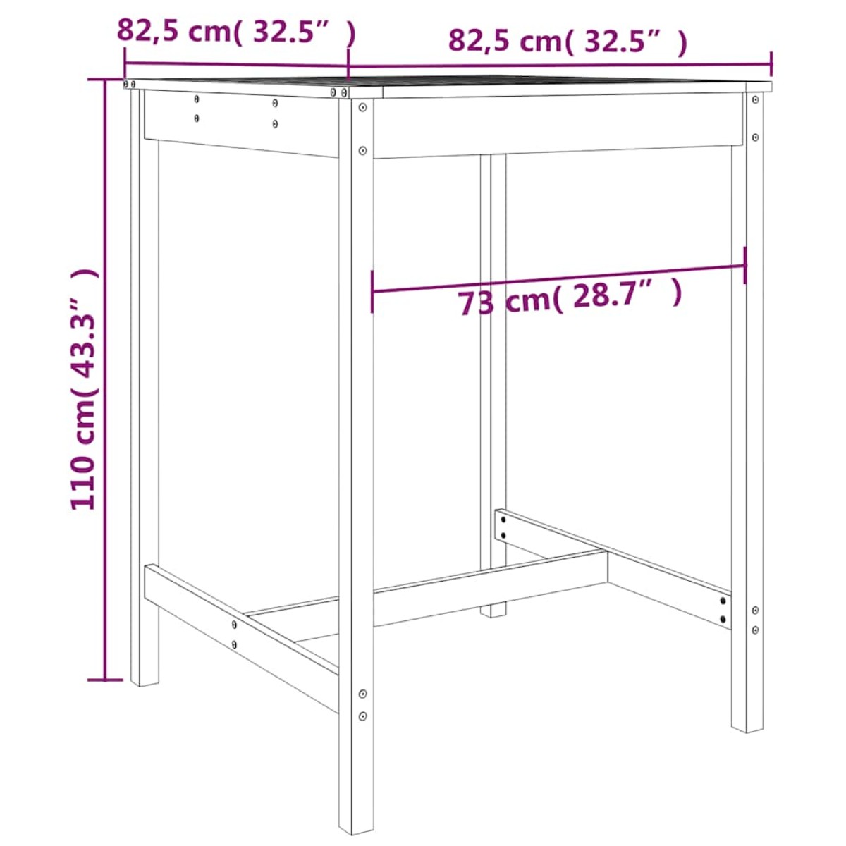 vidaXL Τραπέζι Κήπου 82,5x82,5x110 εκ. από Μασίφ Ξύλο Ψευδοτσούγκας