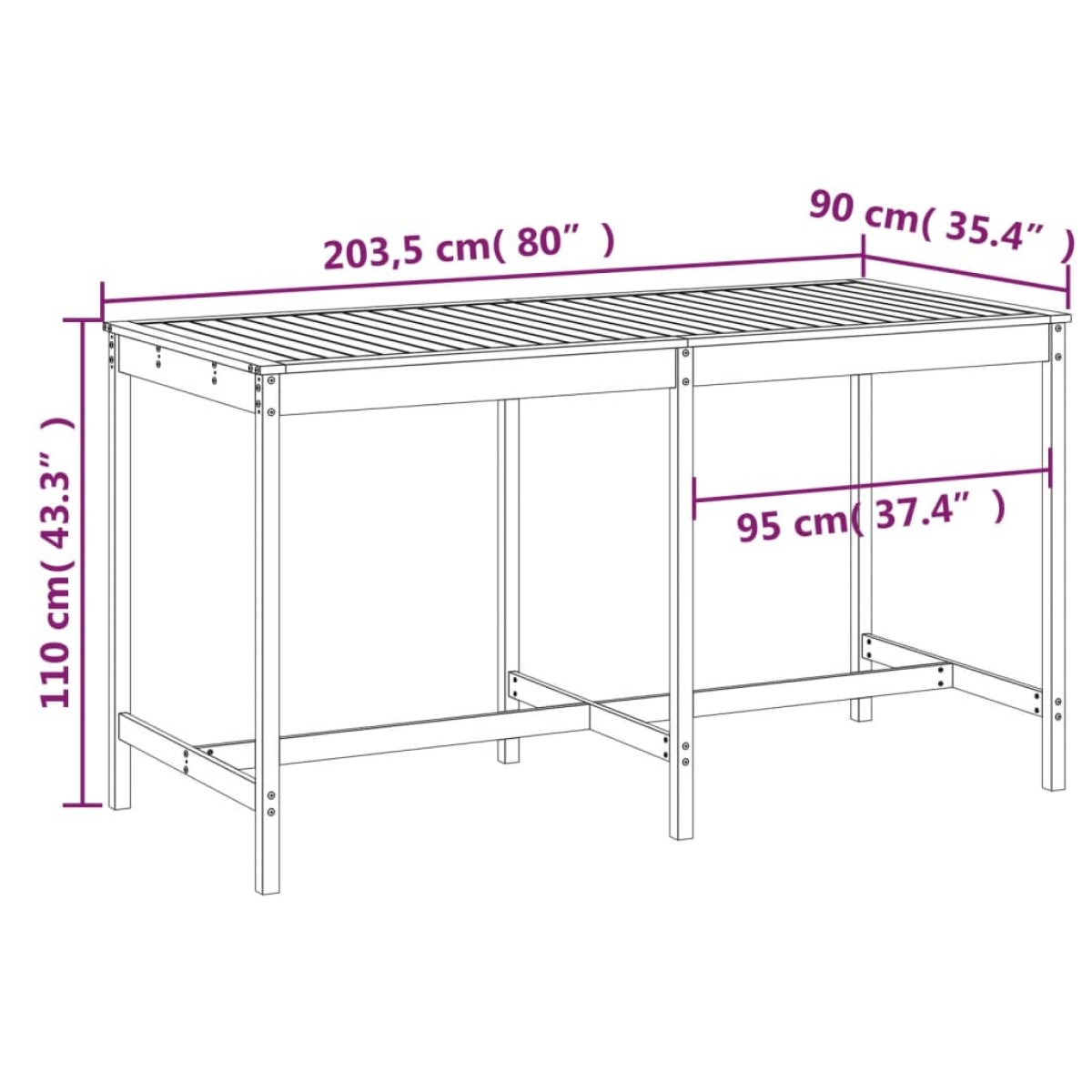 vidaXL Τραπέζι κήπου 203,5x90x110 cm Douglas από μασίφ ξύλο