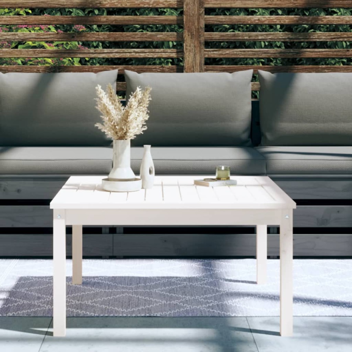 vidaXL Τραπέζι Κήπου Λευκό 82,5x82,5x45 εκ. από Μασίφ Ξύλο Πεύκου