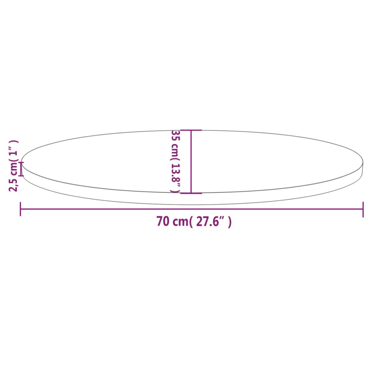 vidaXL Επιφάνεια Τραπεζιού Οβάλ 70x35x2,5 εκ. από Μασίφ Ξύλο Πεύκου
