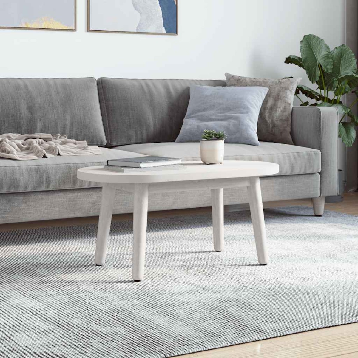 vidaXL Επιφάνεια Τραπεζιού Οβάλ Λευκή 70x35x2,5 εκ. Μασίφ Ξύλο Πεύκου