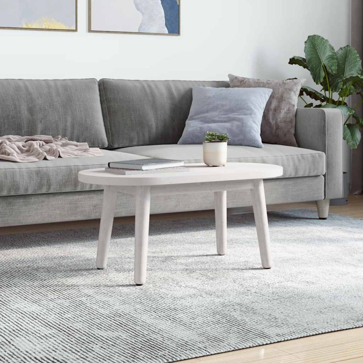 vidaXL Επιφάνεια Τραπεζιού Οβάλ Λευκή 80x40x2,5 εκ. Μασίφ Ξύλο Πεύκου