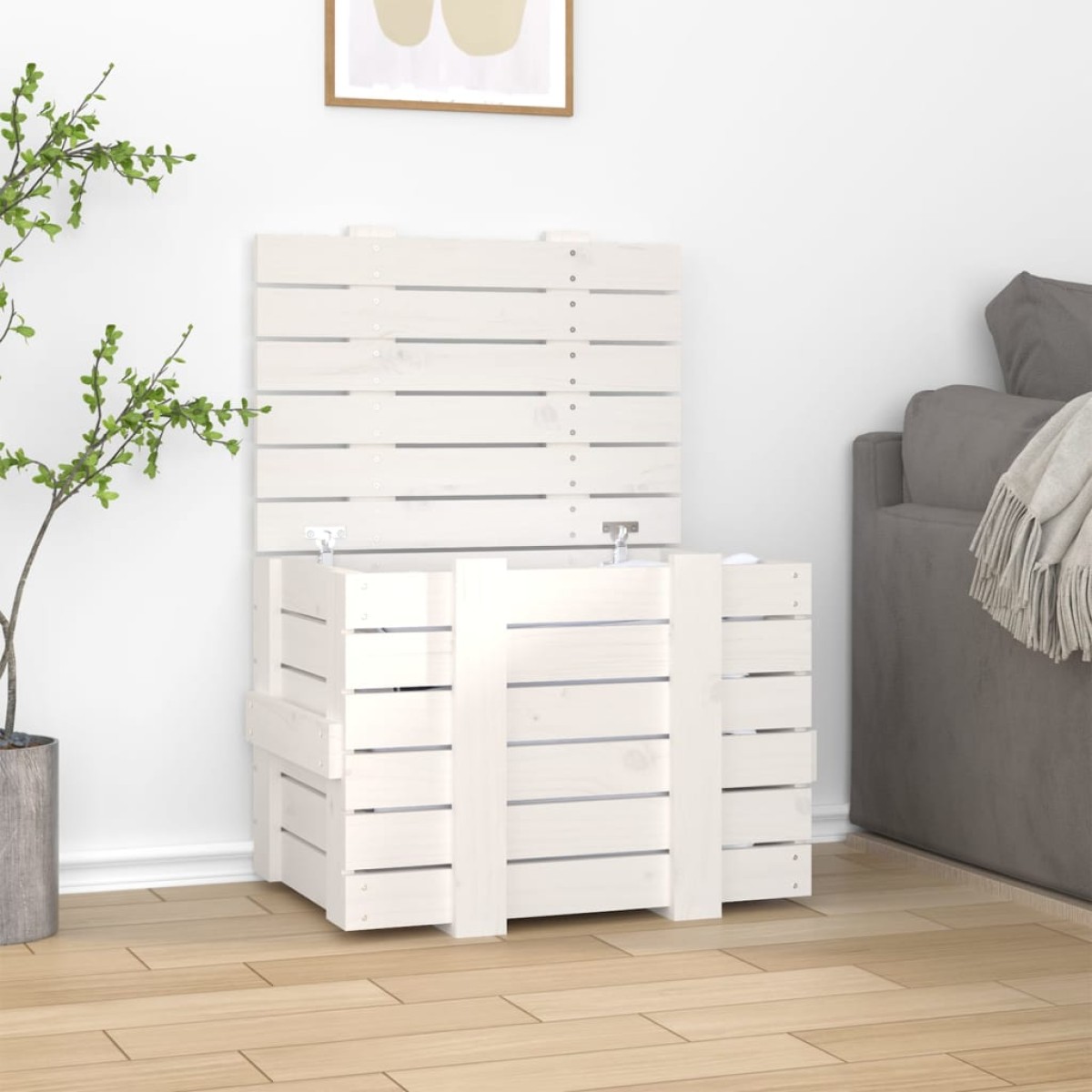 vidaXL Κουτί Αποθήκευσης Λευκό 58x40,5x42 εκ. από Μασίφ Ξύλο Πεύκου