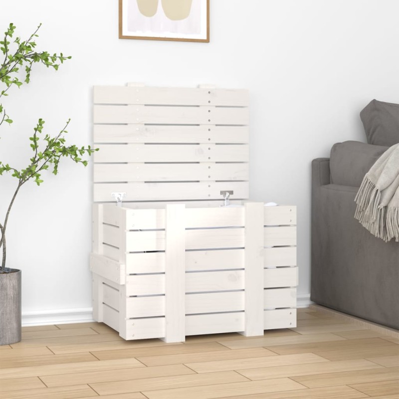 vidaXL Κουτί Αποθήκευσης Λευκό 58x40,5x42 εκ. από Μασίφ Ξύλο Πεύκου