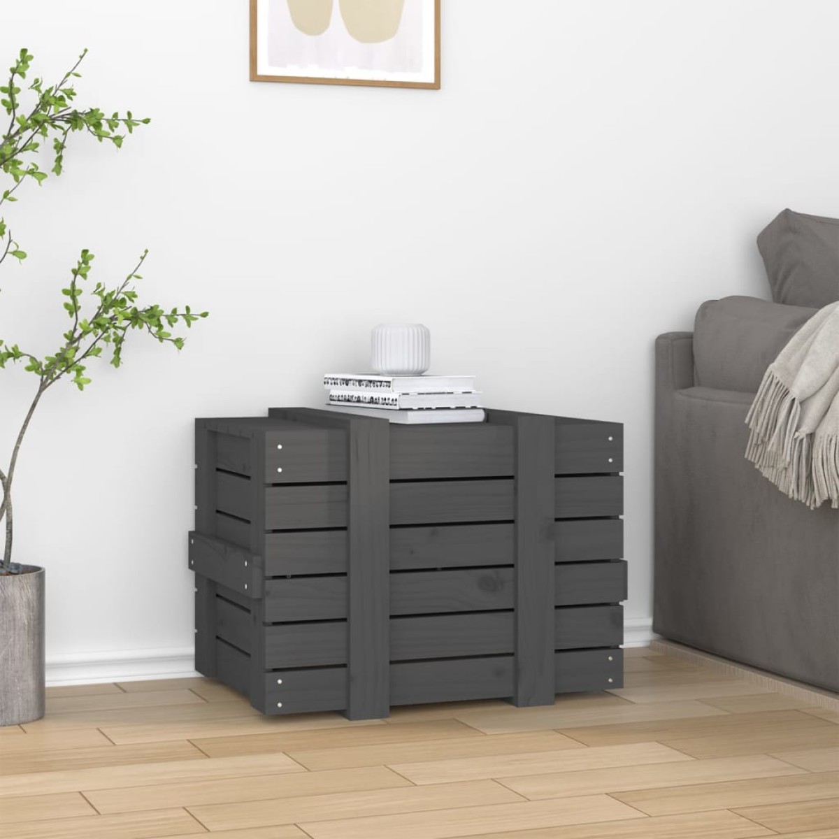 vidaXL Κουτί Αποθήκευσης Γκρι 58 x 40,5 x 42 εκ. από Μασίφ Ξύλο Πεύκου