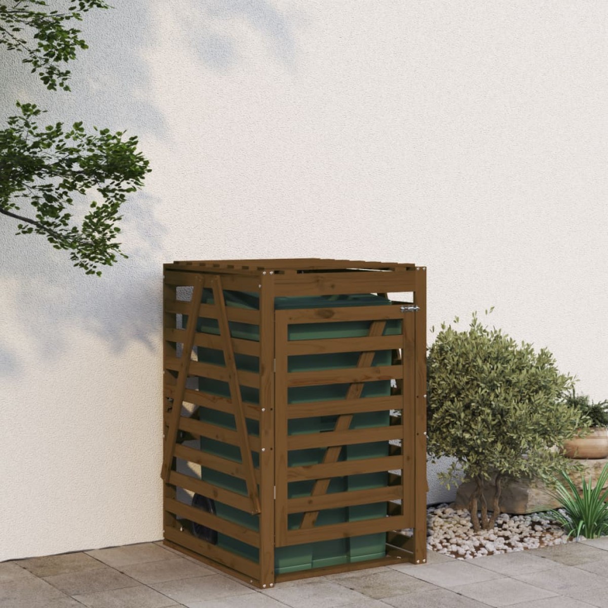 vidaXL Αποθ. Τροχήλατου Κάδου Μελί 84x90x128,5 εκ. Μασίφ Ξύλο Πεύκου
