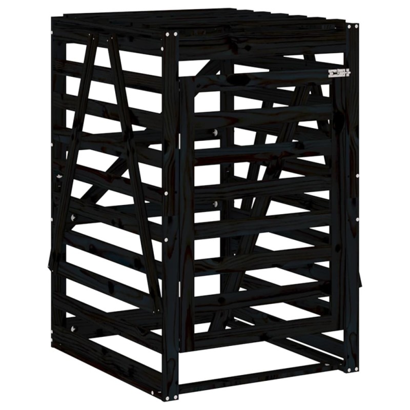 vidaXL Αποθ. Τροχήλατου Κάδου Μαύρη 84x90x128,5 εκ. Μασίφ Ξύλο Πεύκου