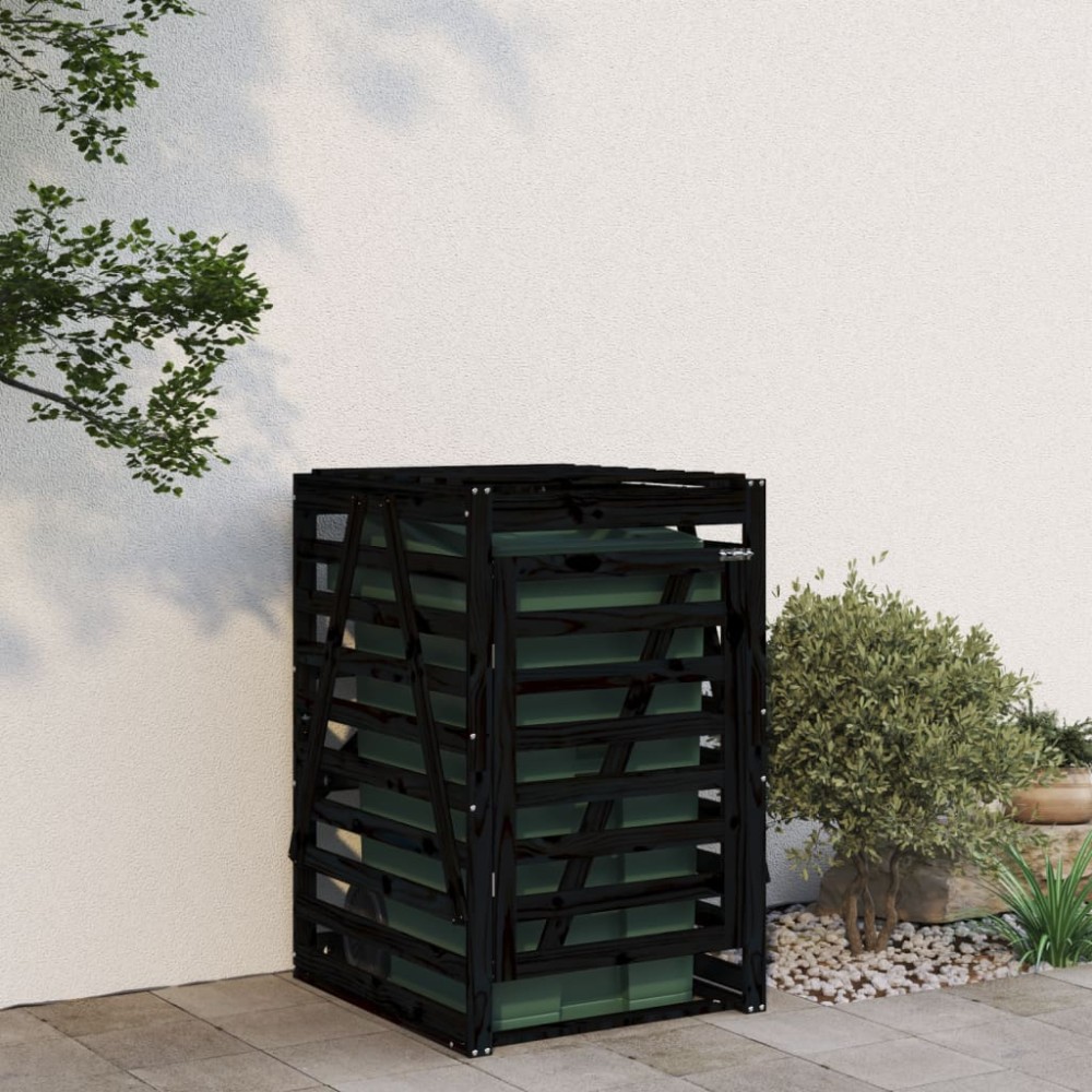 vidaXL Αποθ. Τροχήλατου Κάδου Μαύρη 84x90x128,5 εκ. Μασίφ Ξύλο Πεύκου