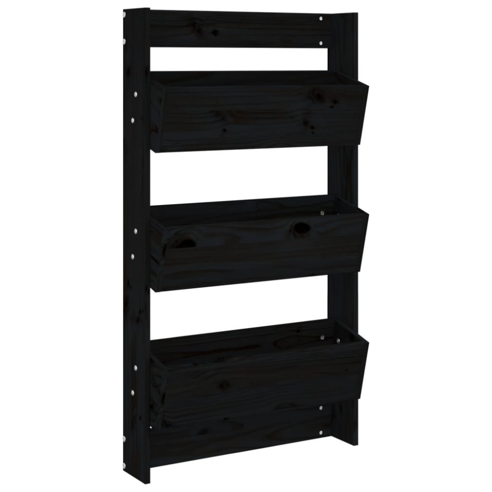 vidaXL Ζαρντινιέρα Τοίχου 3 Επιπέδων Μαύρη 60x18,5x110 εκ. Μασίφ Πεύκο