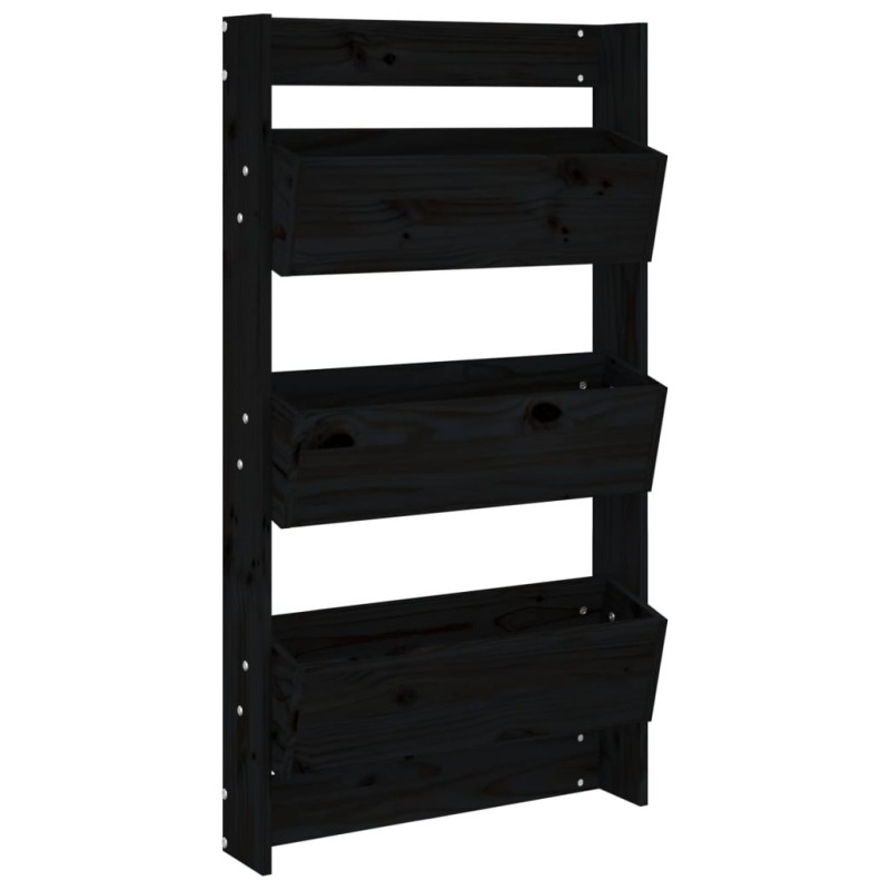 vidaXL Ζαρντινιέρα Τοίχου 3 Επιπέδων Μαύρη 60x18,5x110 εκ. Μασίφ Πεύκο