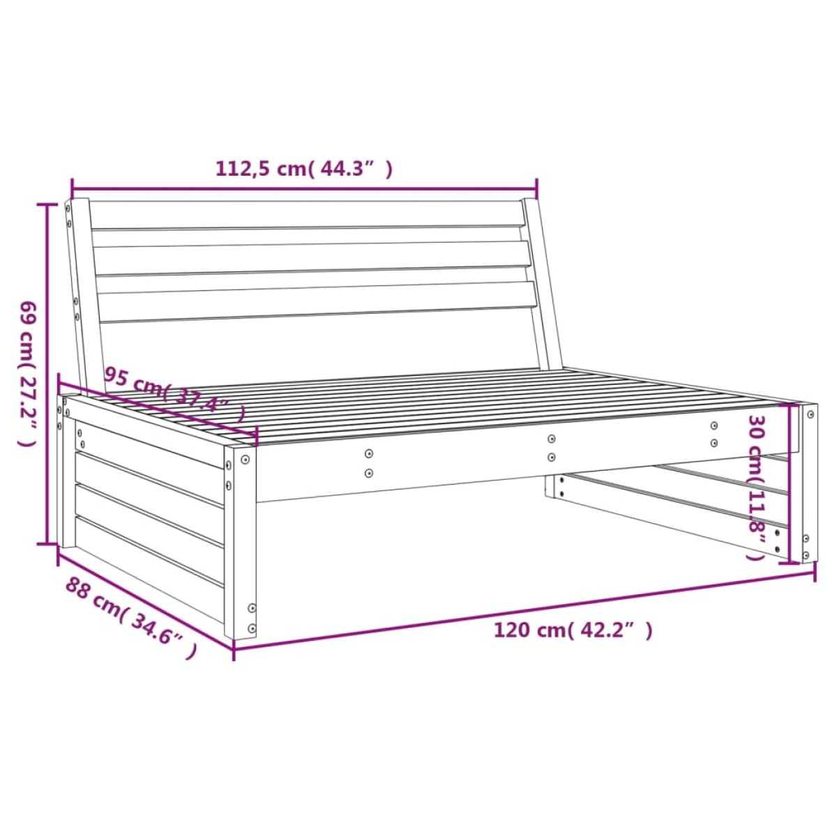 vidaXL Καναπές Κήπου Μεσαίος 120x80 εκ. από Μασίφ Ξύλο Ψευδοτσούγκας