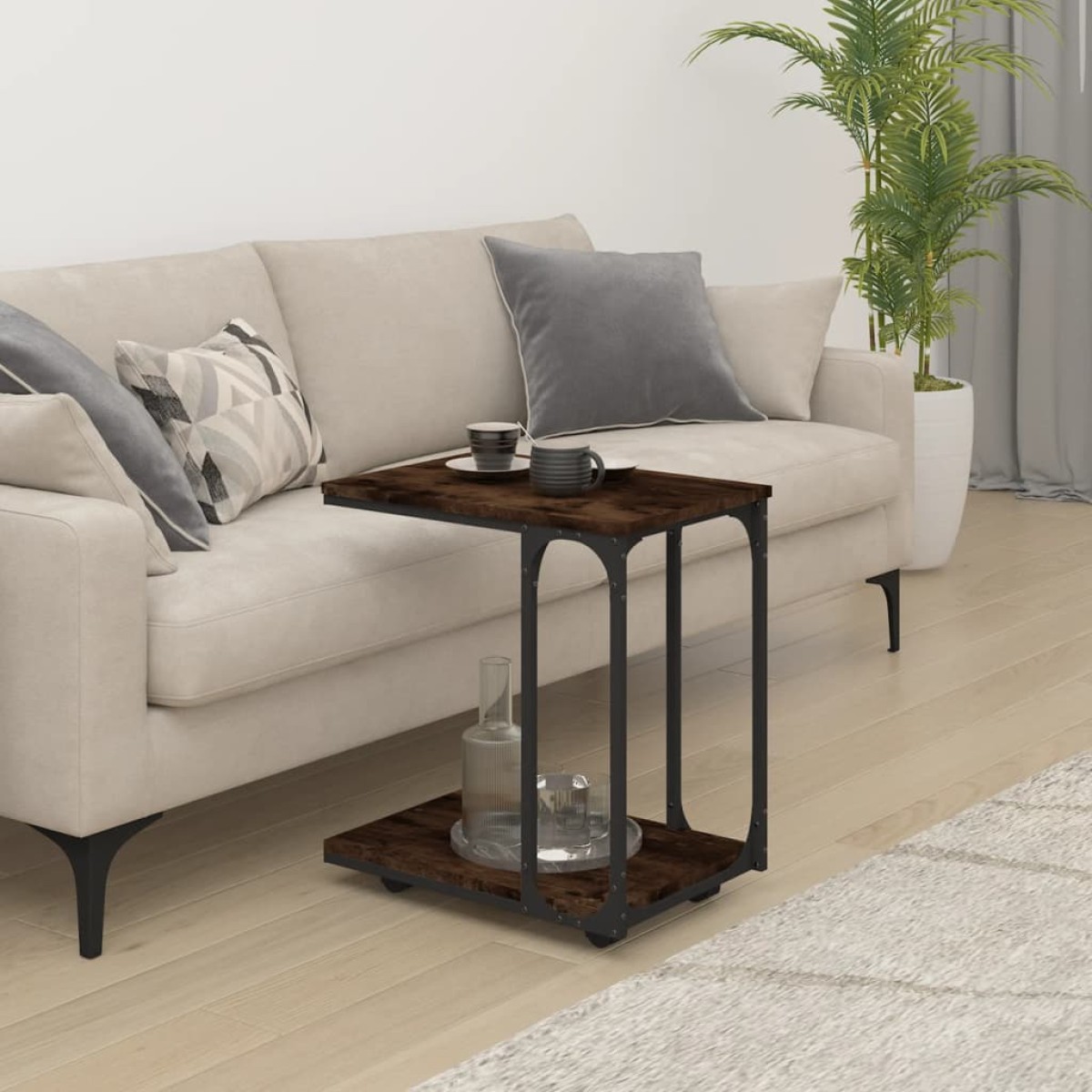 vidaXL Βοηθητικό Τραπέζι με Ρόδες Καπνιστή Δρυς 50x35x55,5εκ. Επ. Ξύλο
