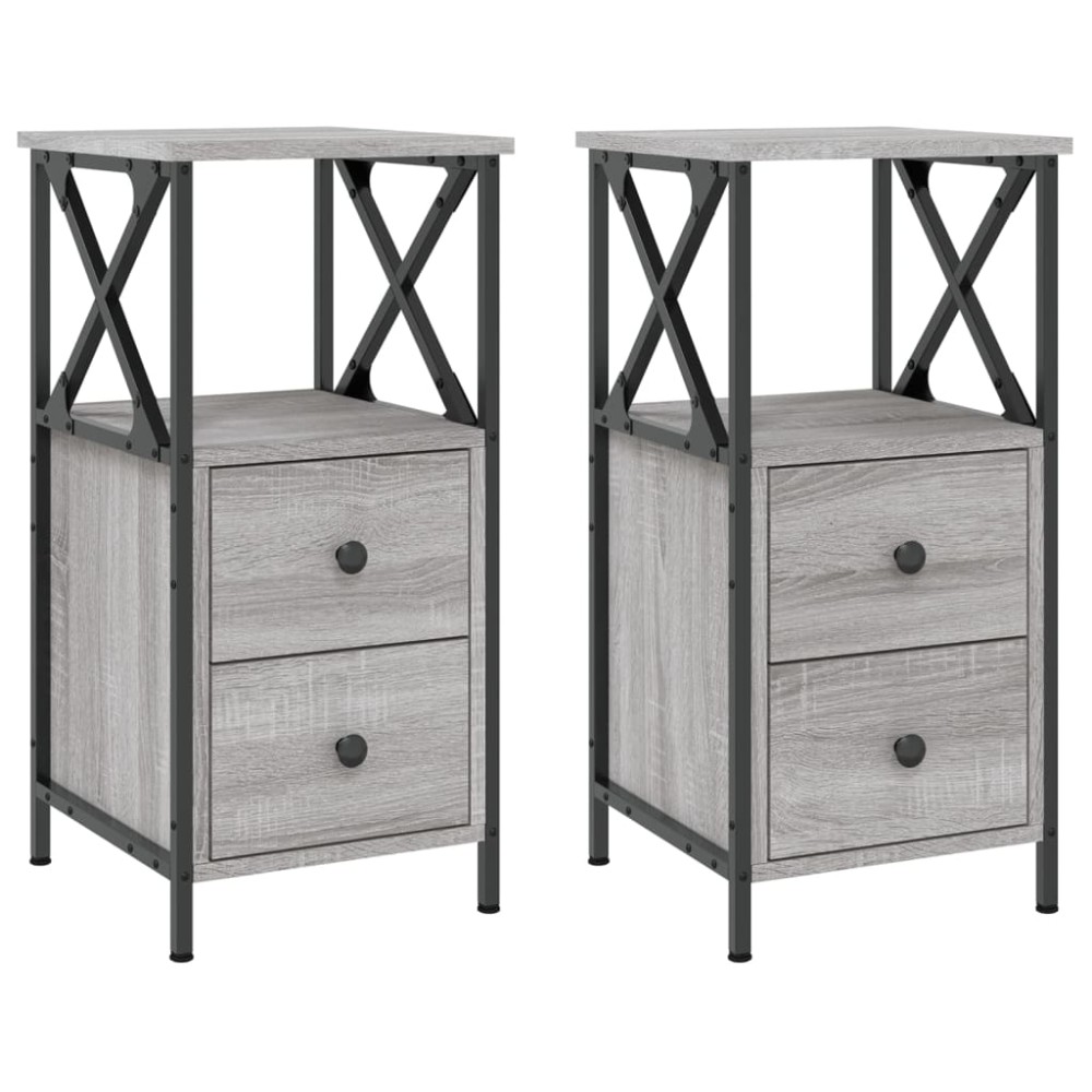 vidaXL Κομοδίνα 2 Τεμ. Γκρι Sonoma 34x35,5x70 εκ. Επεξεργασμένο Ξύλο