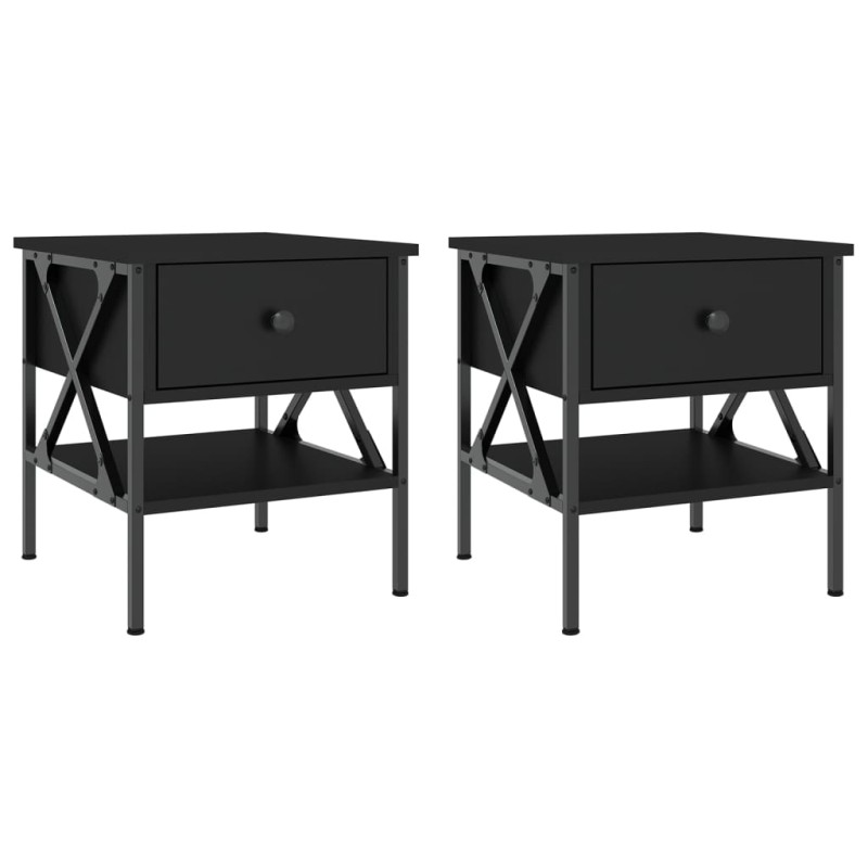 vidaXL Κομοδίνα 2 τεμ. Μαύρα 40 x 42 x 45 εκ. από Επεξεργασμένο Ξύλο