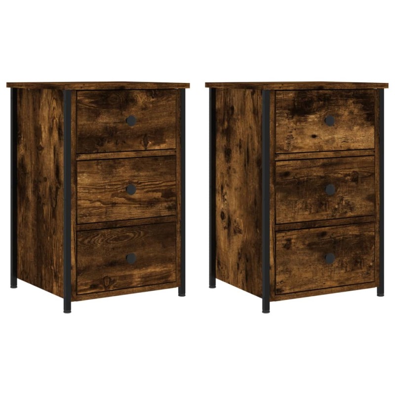 vidaXL Κομοδίνα 2 τεμ. Καπνιστή Δρυς 40 x 36 x 60 εκ. Επεξεργ. Ξύλο