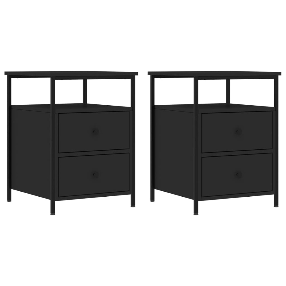 vidaXL Κομοδίνα 2 τεμ. Μαύρα 44 x 45 x 60 εκ. από Επεξεργασμένο Ξύλο