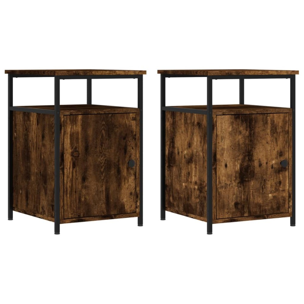 vidaXL Κομοδίνα 2 τεμ. Καπνιστή Δρυς 40x42x60 εκ. από Επεξεργ. Ξύλο